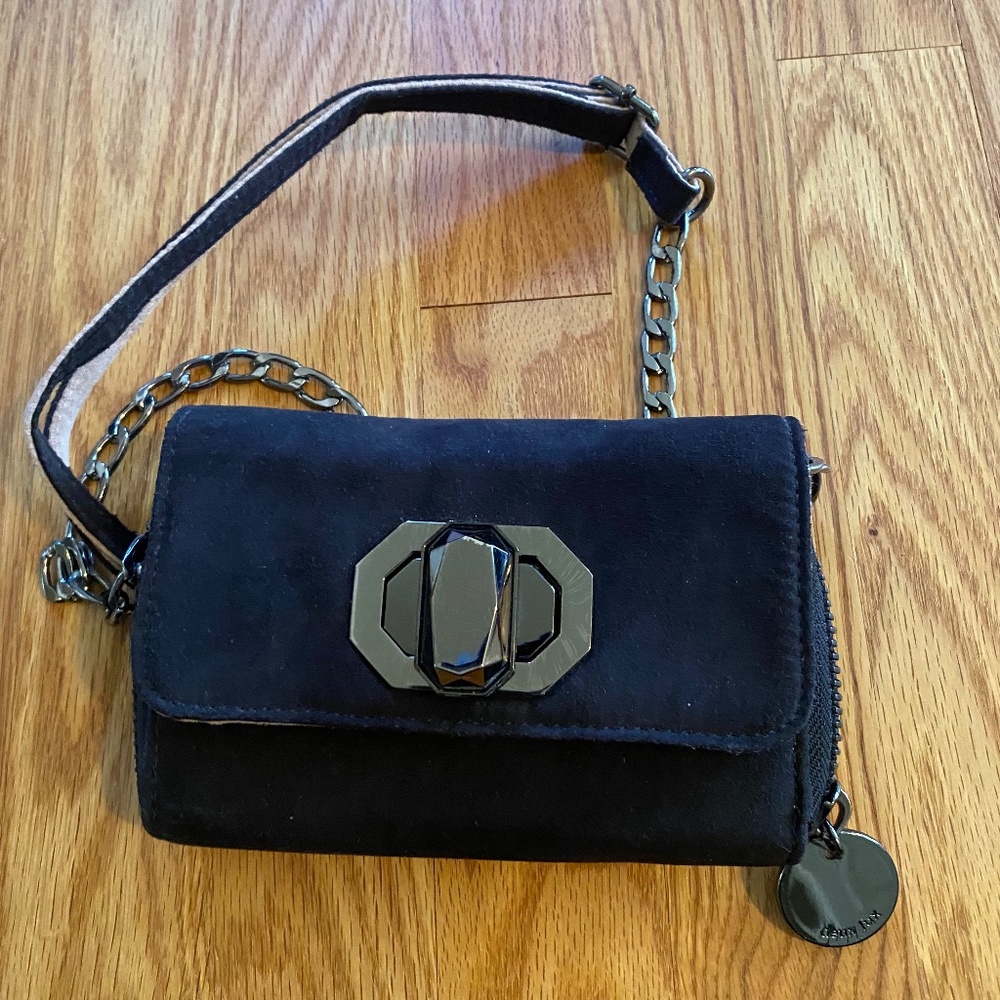 Like New Black Vegan Leather Clutch w/ 6-pockets, Zip & Clasp Closure